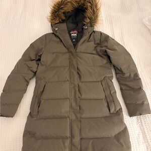 Helly Hansen Women's Tan Puffer Jacket with Faux Fur Hood